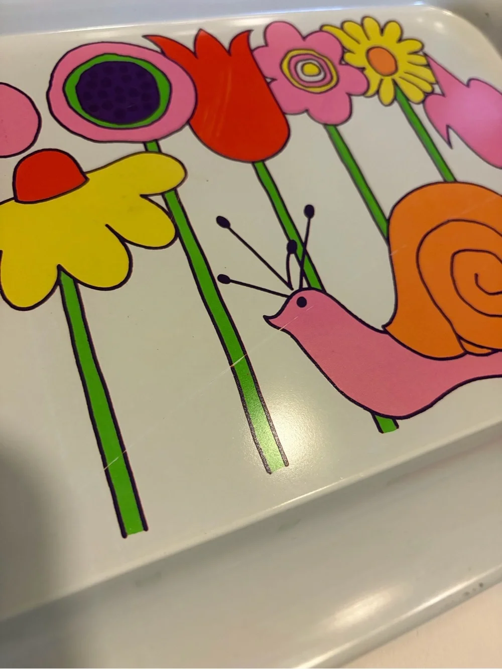 Ohio Art Co. MOD Snail Flower Metal Tray Set Vintage MCM RETRO kitchen Decor